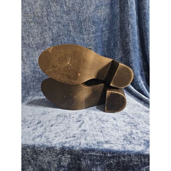 Anthropologie black Suede Glitter Combat Boots Zip Lace Strap W 9 EU 40 - Picture 7 of 10